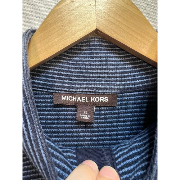 Michael Kors Men's 1/4 Button Pullover Sweater Mock Neck Stretch Size XL Blue - Picture 3 of 12